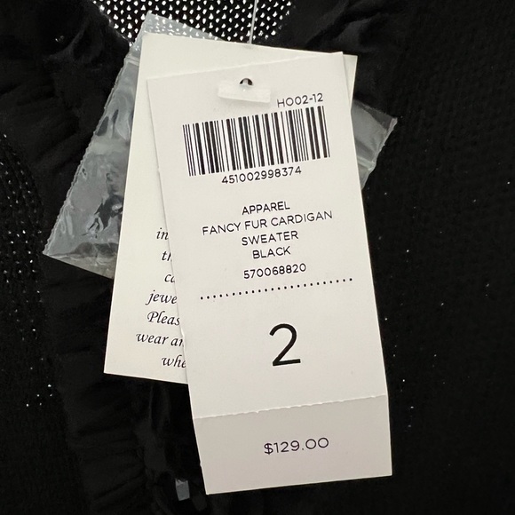 NWT CHICO'S Fancy Black Faux Fur Trim Sweater Cardigan Sz2 - Picture 7 of 8